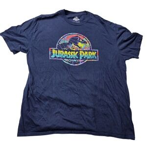 Jurassic Park Shirt Mens XL Blue Graphic Tee Jurassic World Movie Dinosaur Logo